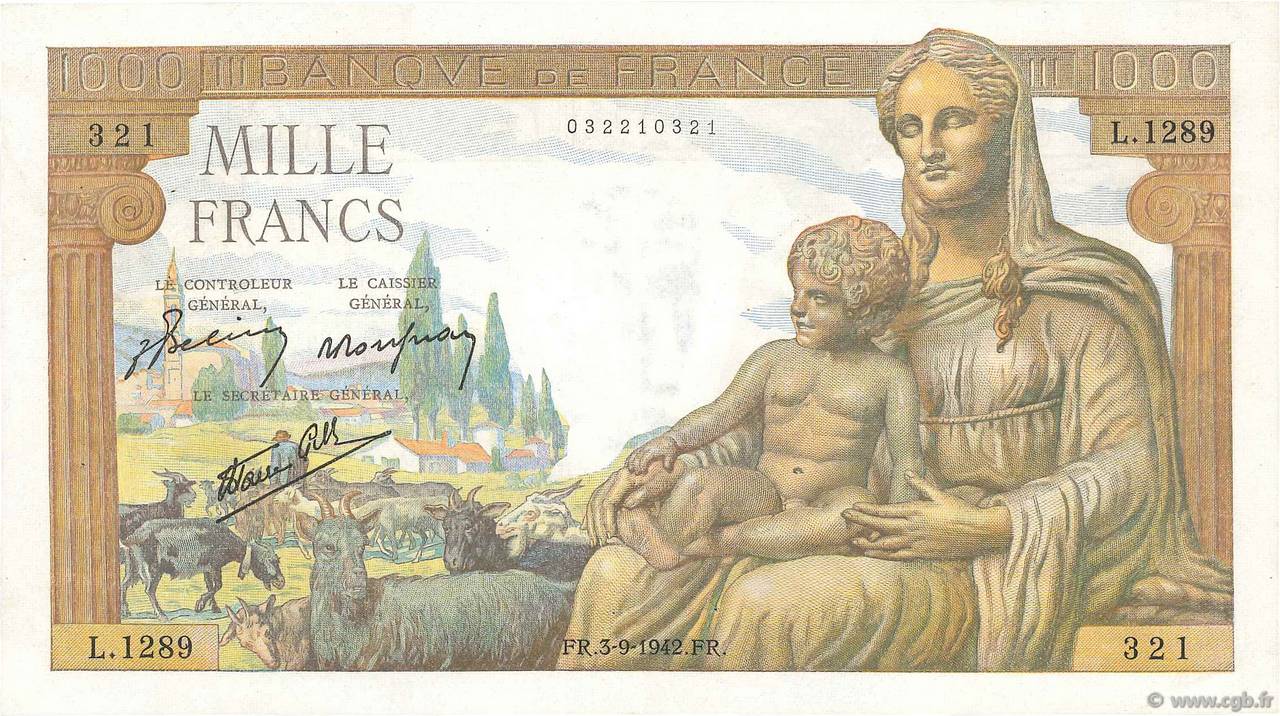 1000 Francs DÉESSE DÉMÉTER FRANCIA  1942 F.40.06 SPL