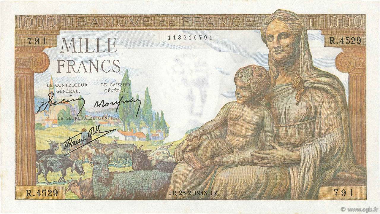 1000 Francs DÉESSE DÉMÉTER FRANCIA  1943 F.40.20 AU