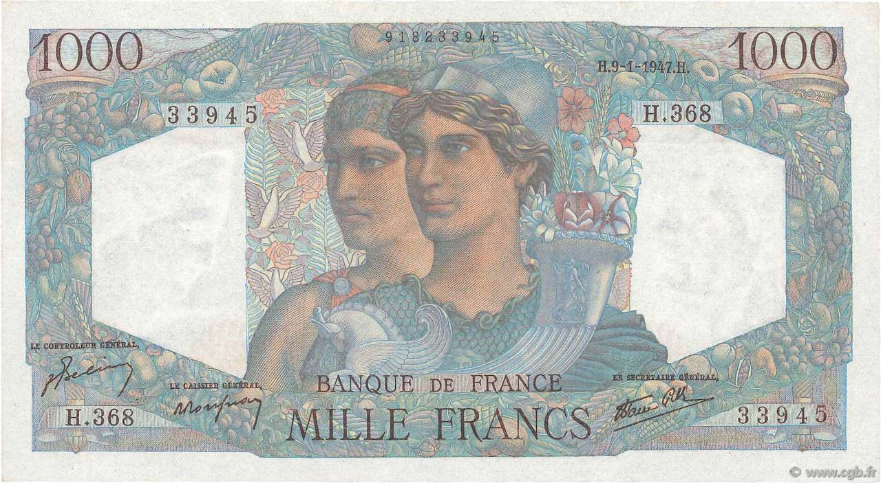 1000 Francs MINERVE ET HERCULE FRANCE  1947 F.41.18 SUP+