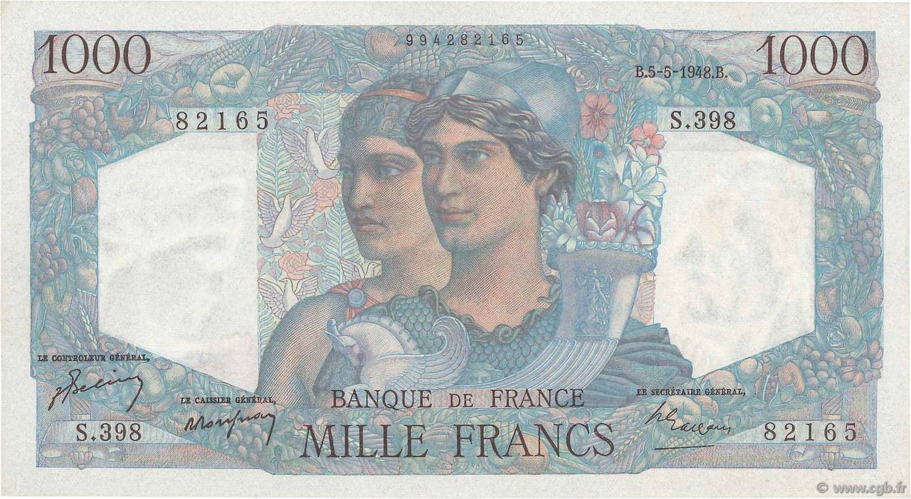 1000 Francs MINERVE ET HERCULE FRANCE  1948 F.41.20 AU