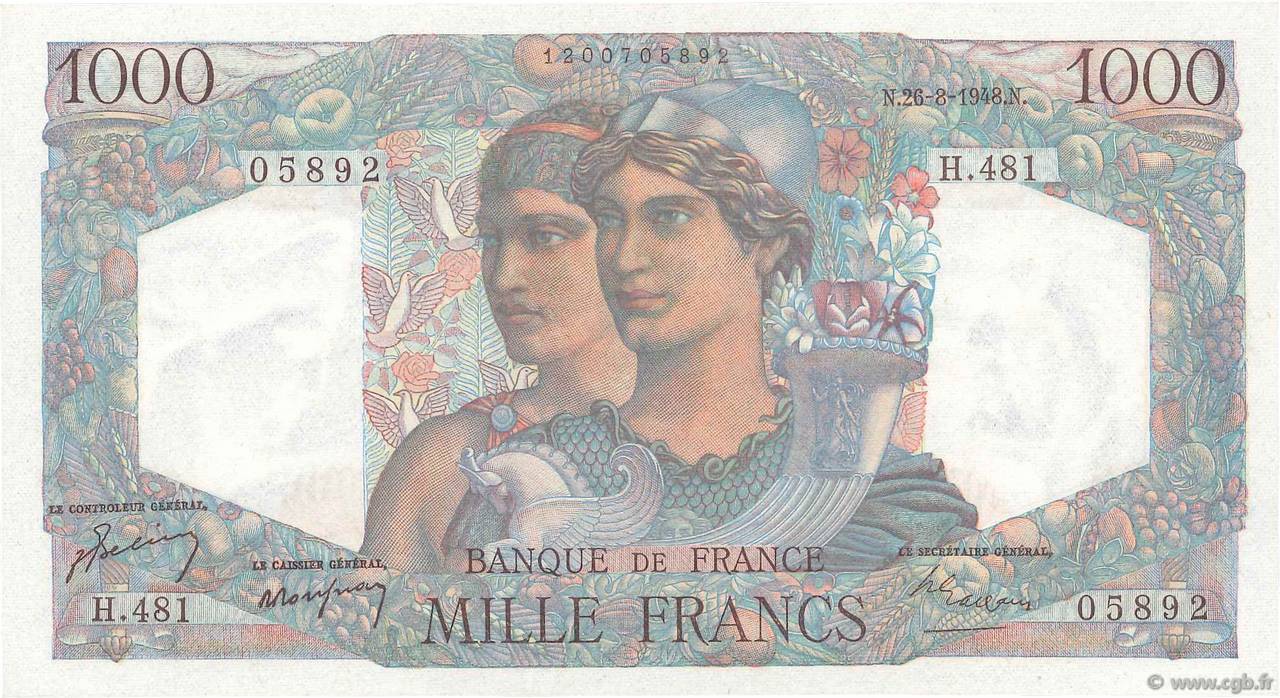 1000 Francs MINERVE ET HERCULE FRANCIA  1948 F.41.23 AU