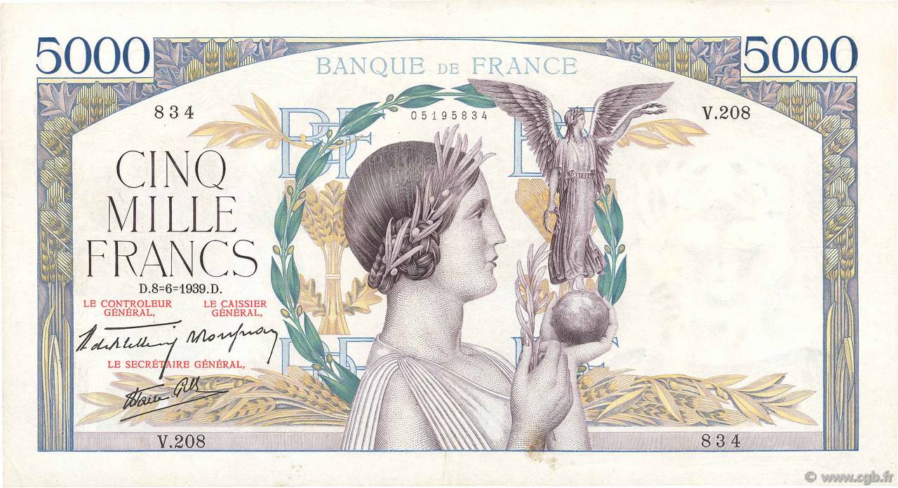 5000 Francs VICTOIRE Impression à plat FRANCIA  1939 F.46.07 BB