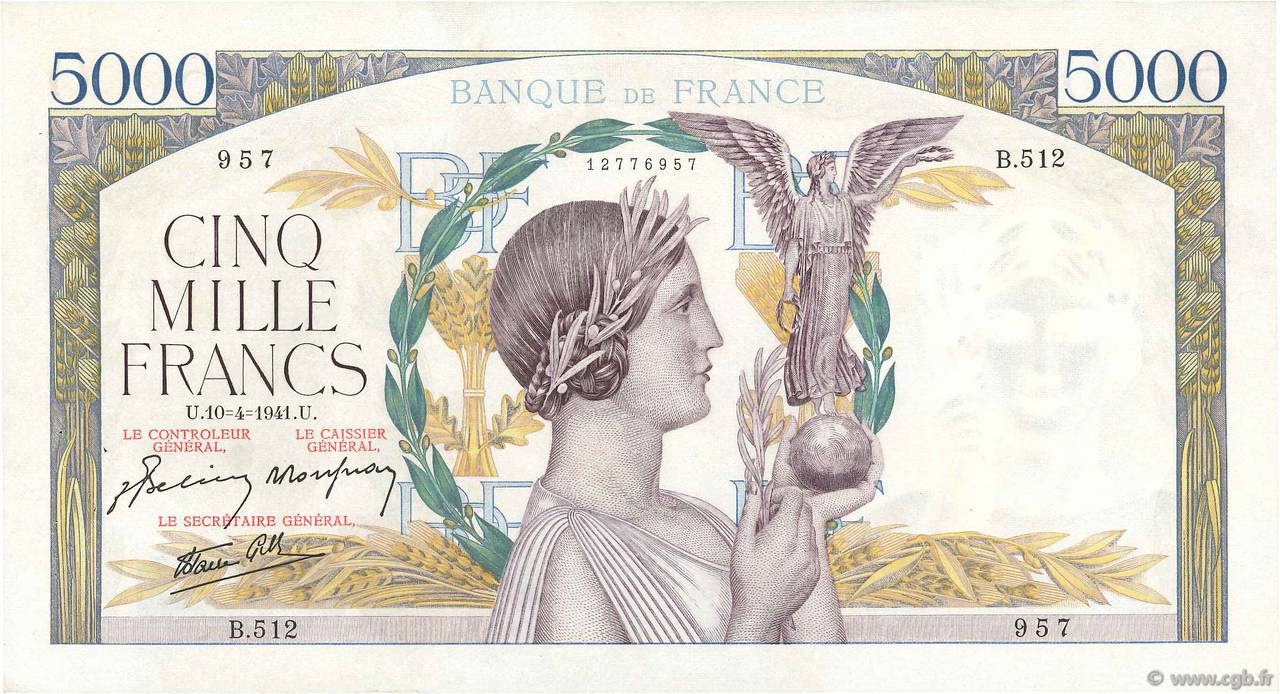 5000 Francs VICTOIRE Impression à plat FRANCE  1941 F.46.19 TTB+