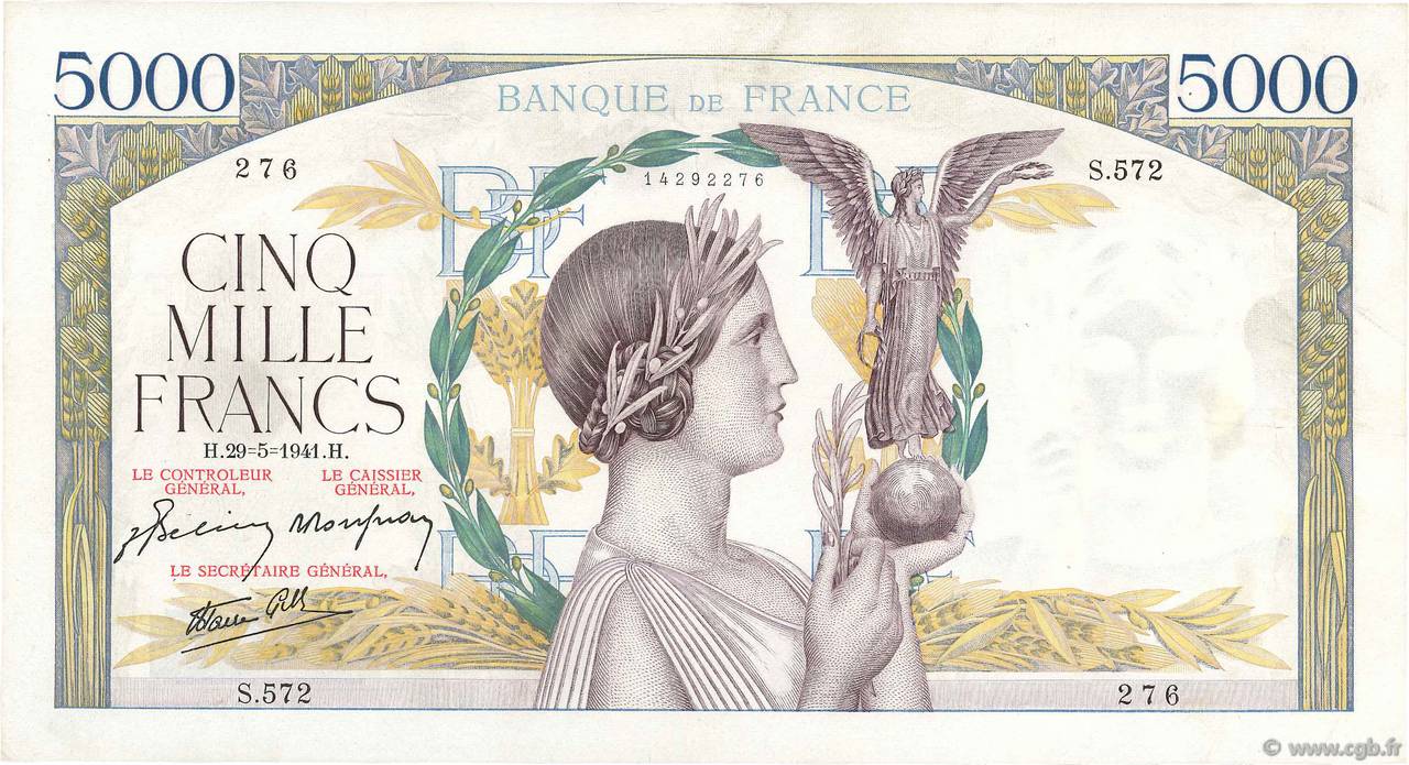 5000 Francs VICTOIRE Impression à plat FRANKREICH  1941 F.46.22 SS