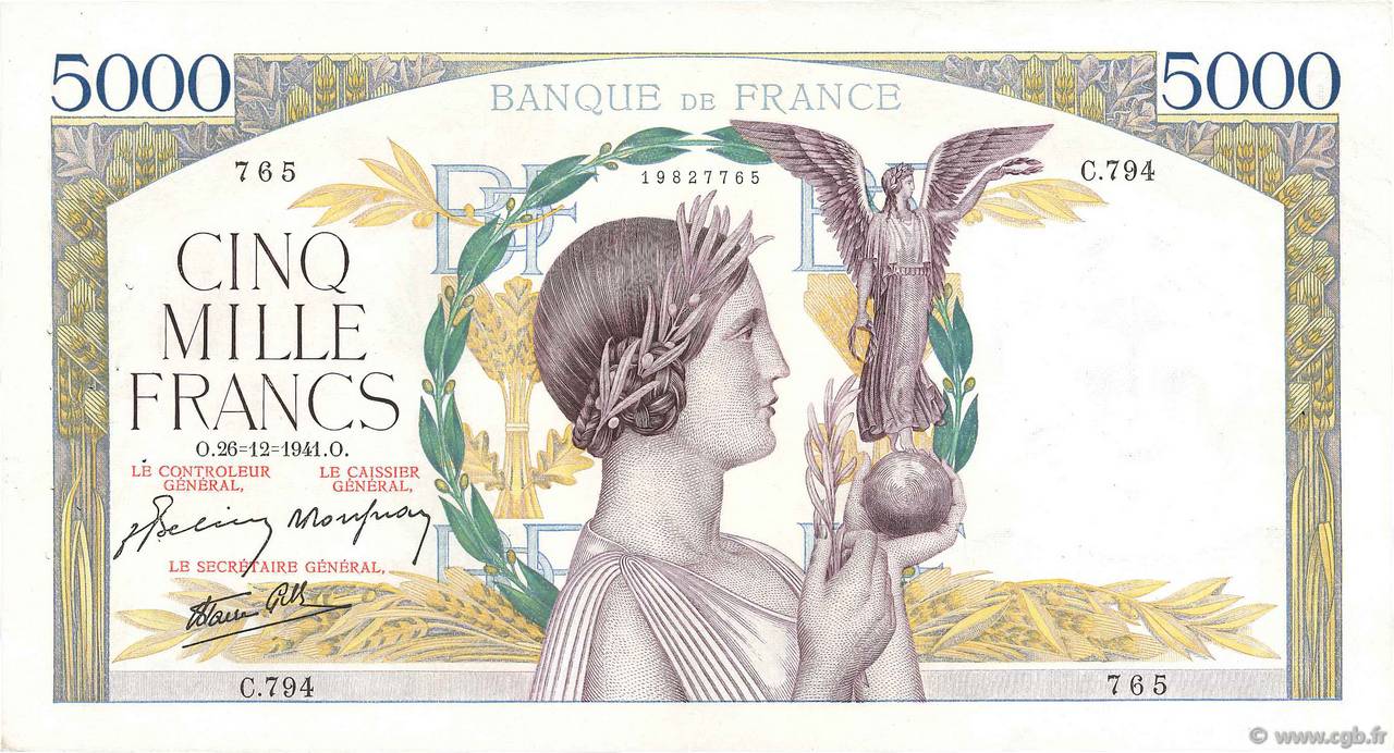 5000 Francs VICTOIRE Impression à plat FRANCIA  1941 F.46.31 MBC