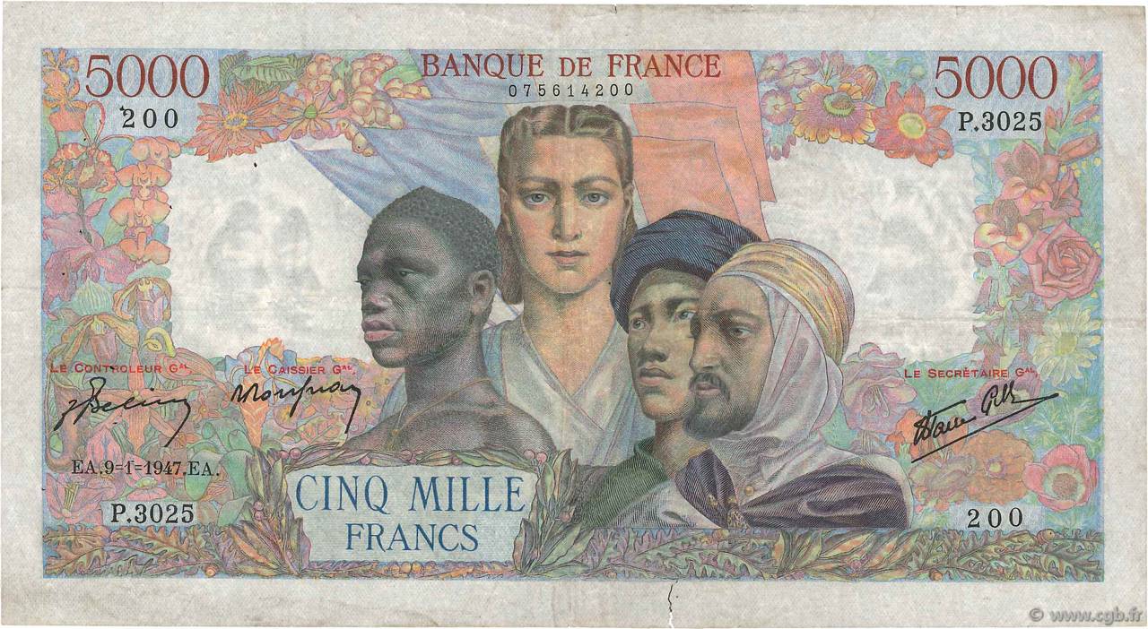 5000 Francs EMPIRE FRANÇAIS FRANCIA  1947 F.47.58 q.BB