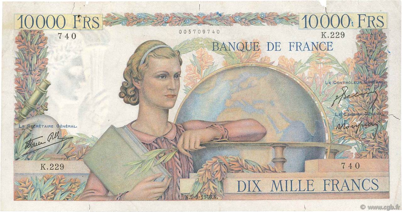 10000 Francs GÉNIE FRANÇAIS FRANKREICH  1946 F.50.10 S
