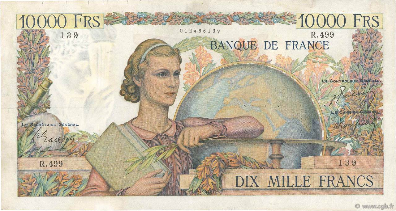 10000 Francs GÉNIE FRANÇAIS FRANCIA  1949 F.50.21 BC