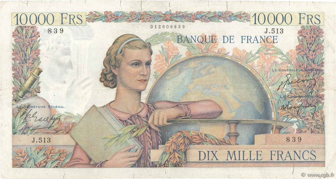 10000 Francs GÉNIE FRANÇAIS FRANCE  1949 F.50.22 F-