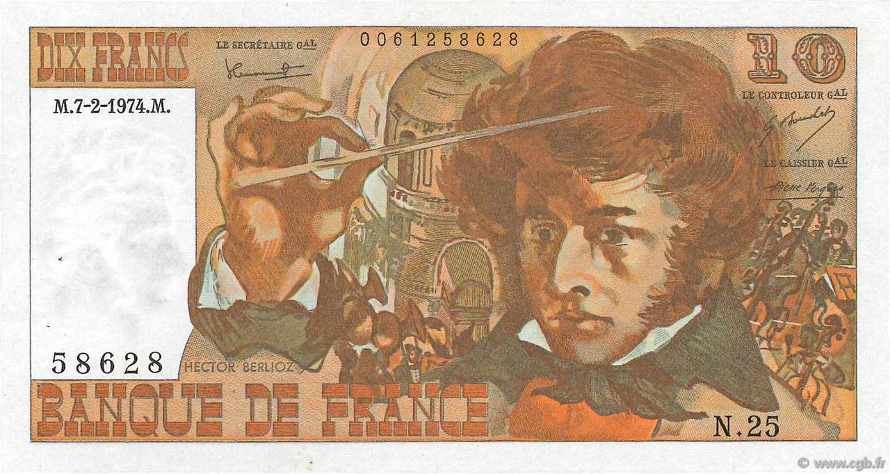 10 Francs BERLIOZ FRANCE  1974 F.63.03 pr.SPL