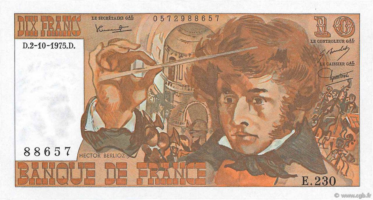 10 Francs BERLIOZ FRANCIA  1975 F.63.13 SC+