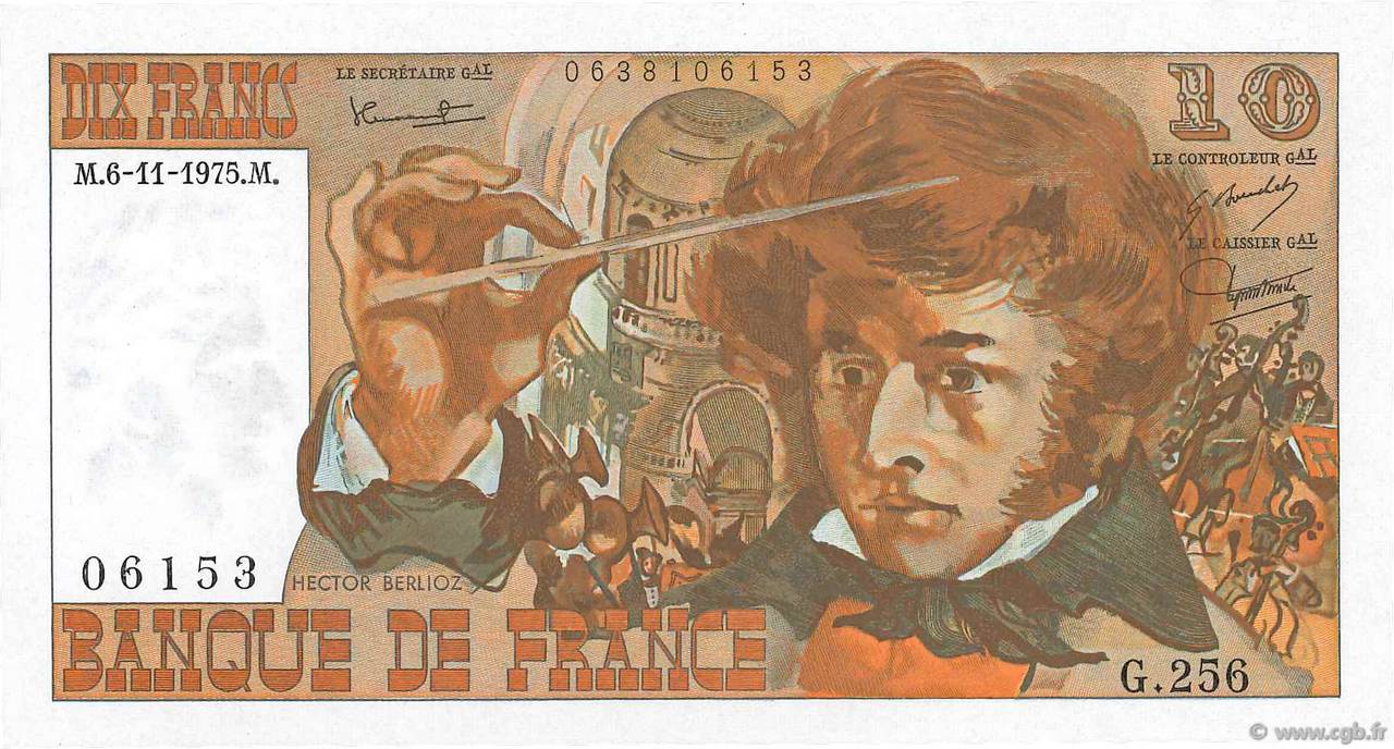 10 Francs BERLIOZ FRANCE  1975 F.63.14 UNC