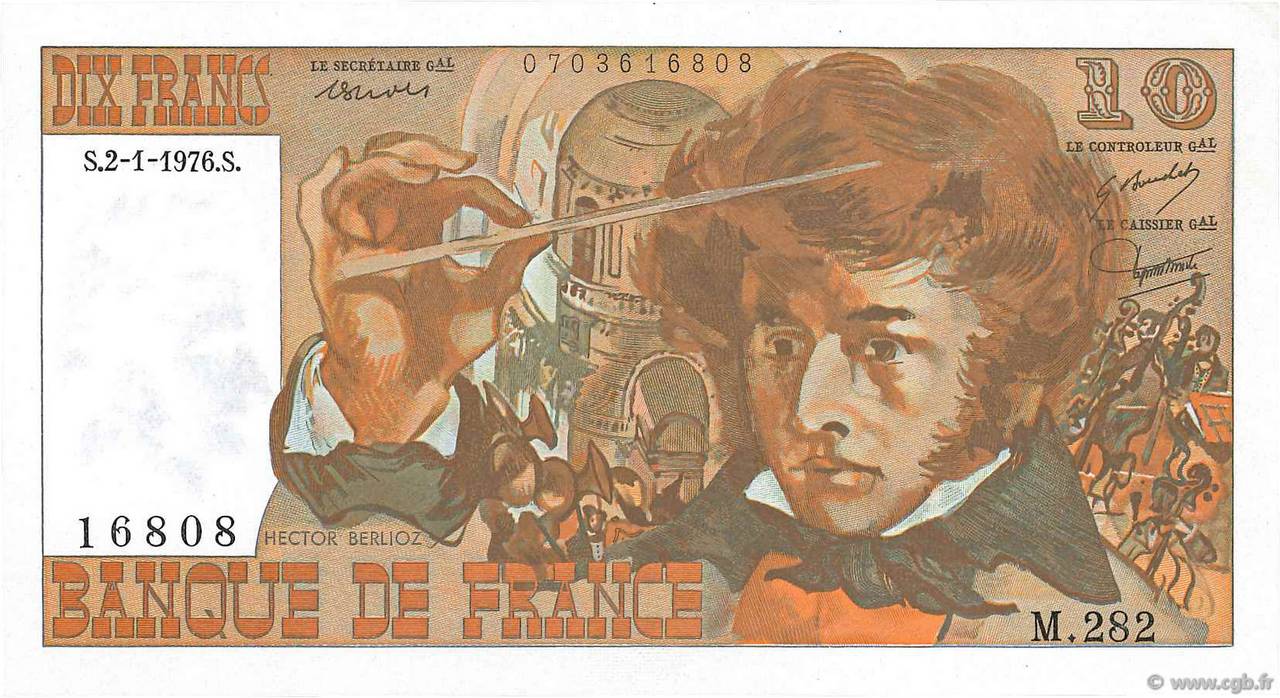 10 Francs BERLIOZ FRANCIA  1976 F.63.16-282 SC+