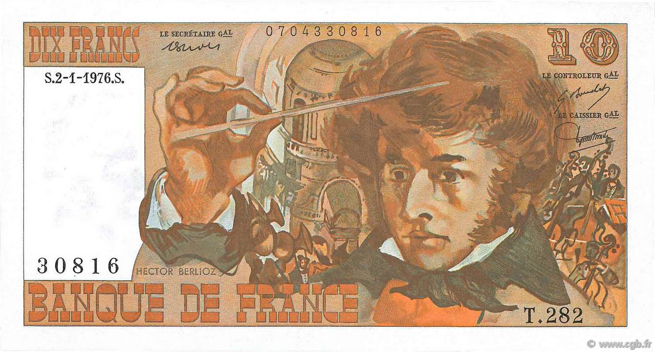10 Francs BERLIOZ FRANKREICH  1976 F.63.16-282 fST+