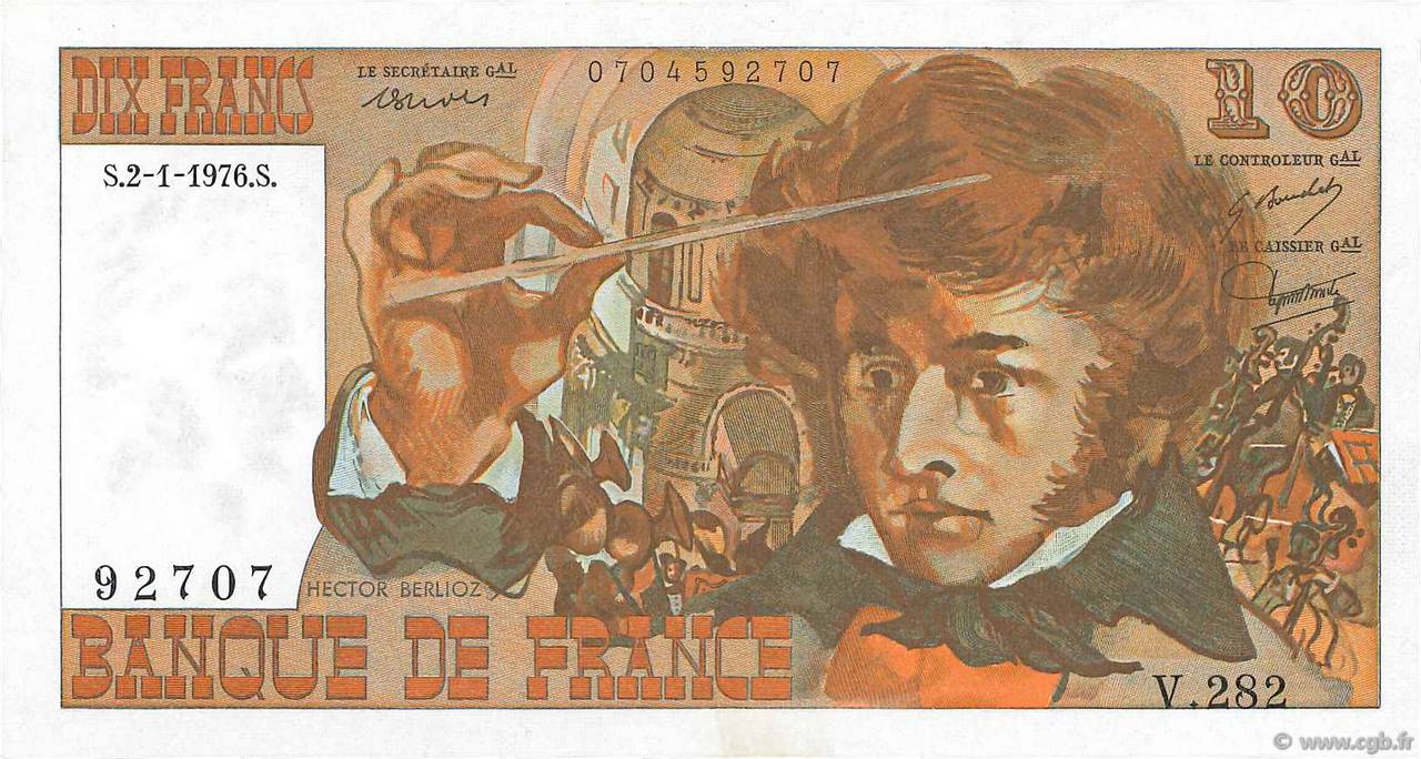 10 Francs BERLIOZ FRANCE  1976 F.63.16-282 pr.SPL