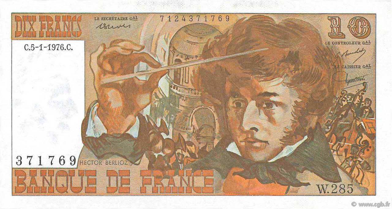10 Francs BERLIOZ FRANCE  1976 F.63.17 AU+