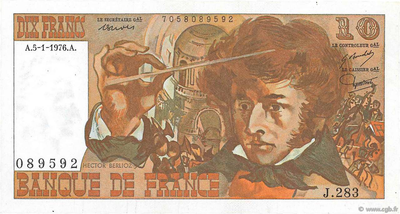 10 Francs BERLIOZ FRANCE  1976 F.63.17-283 XF+