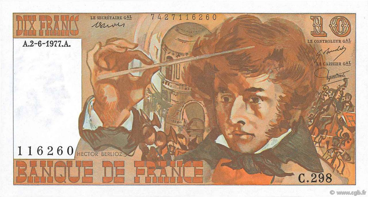 10 Francs BERLIOZ FRANCE  1977 F.63.22 UNC