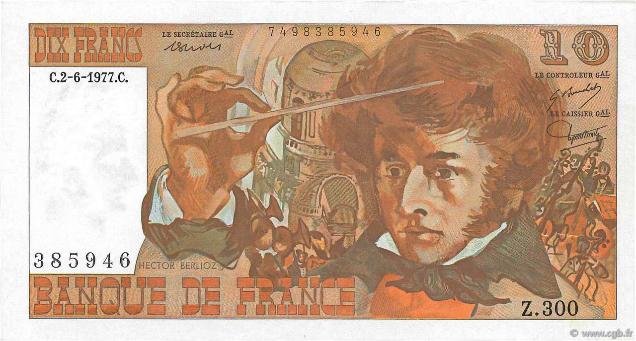 10 Francs BERLIOZ FRANKREICH  1977 F.63.22 VZ+