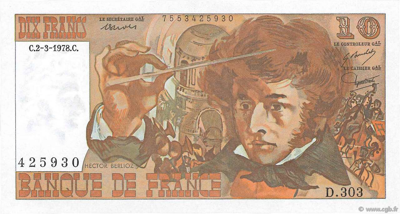 10 Francs BERLIOZ FRANCIA  1978 F.63.23 FDC
