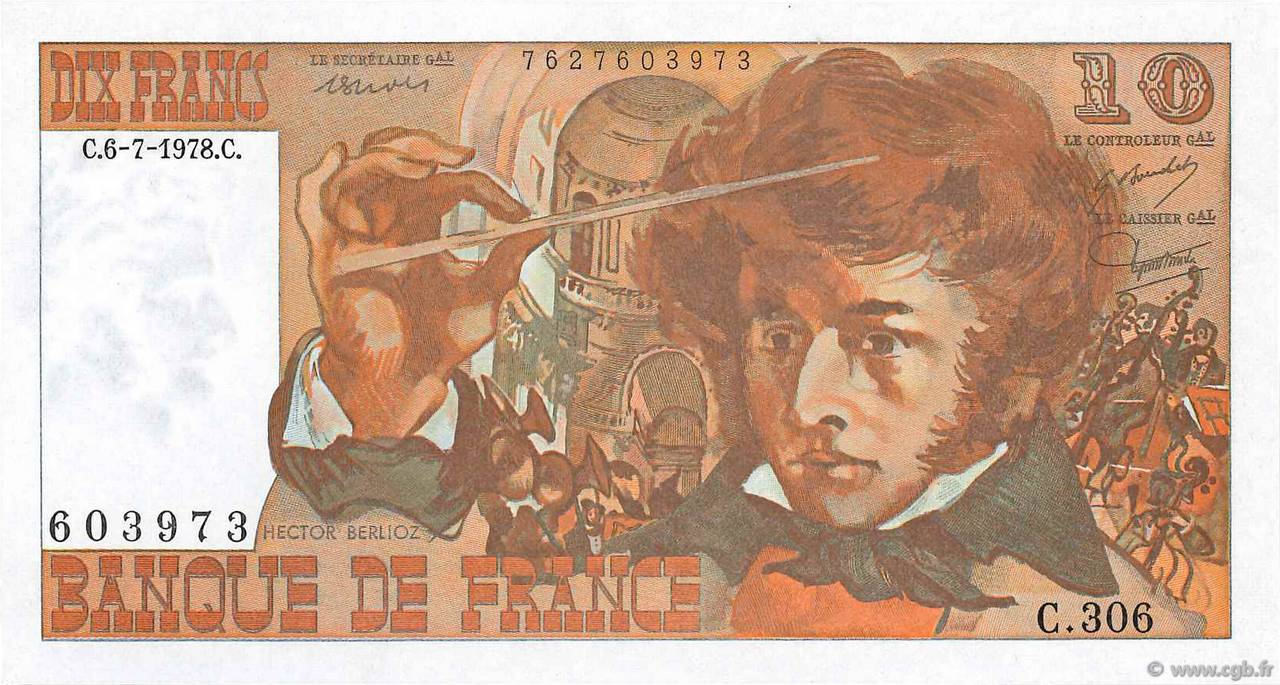 10 Francs BERLIOZ FRANCIA  1978 F.63.25 AU+
