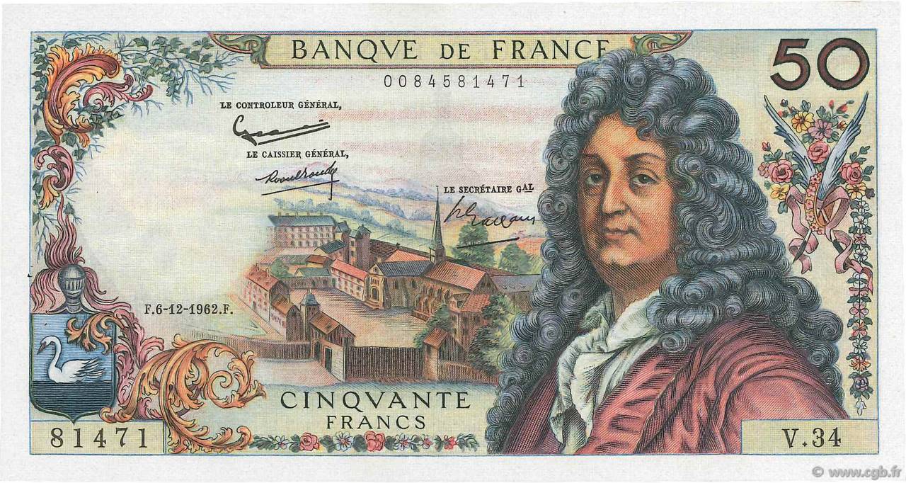 50 Francs RACINE FRANCIA  1962 F.64.03 q.AU