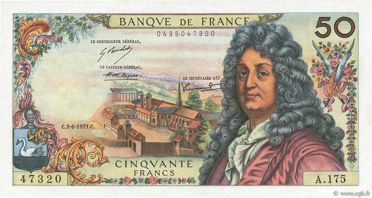 50 Francs RACINE FRANCIA  1971 F.64.18 AU+