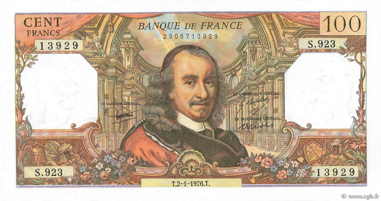 100 Francs CORNEILLE FRANCE  1976 F.65.51 UNC-