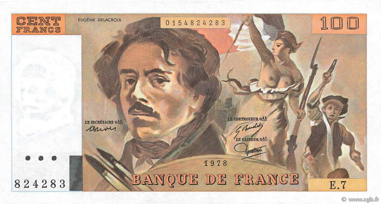 100 Francs DELACROIX modifié FRANCIA  1978 F.69.01d EBC+