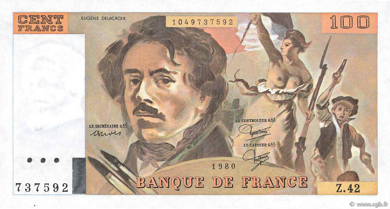 100 Francs DELACROIX modifié FRANCIA  1980 F.69.04b SC+