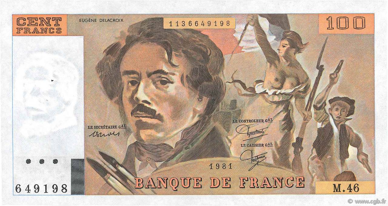 100 Francs DELACROIX modifié FRANCE  1981 F.69.05 SPL