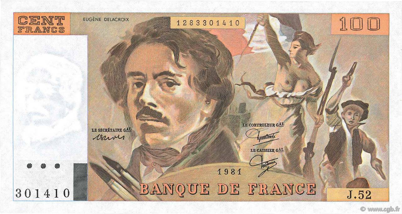 100 Francs DELACROIX modifié FRANCIA  1981 F.69.05 FDC