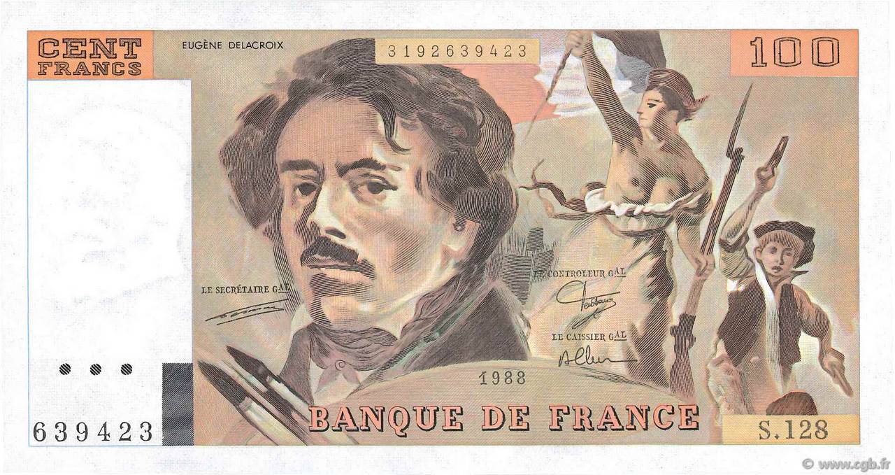 100 Francs DELACROIX modifié FRANCE  1988 F.69.12 UNC-