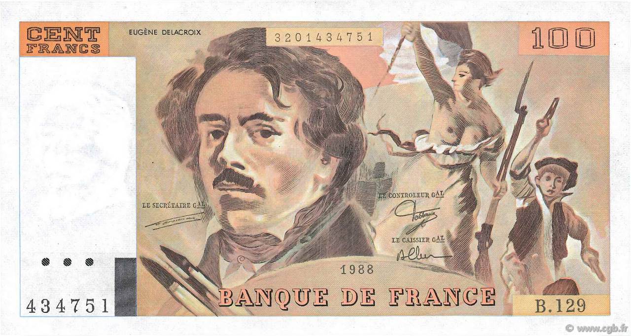 100 Francs DELACROIX modifié FRANCE  1988 F.69.12 NEUF