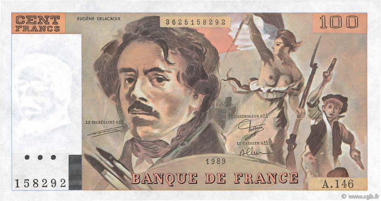 100 Francs DELACROIX modifié FRANCIA  1989 F.69.13c EBC+