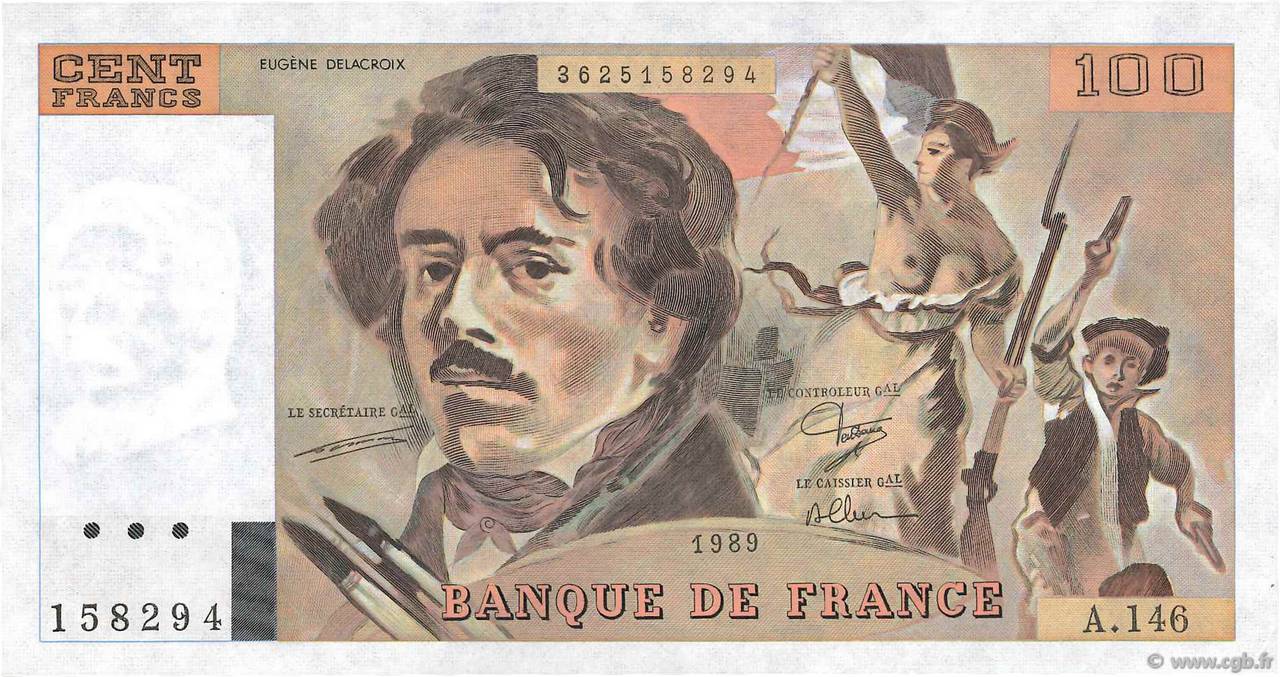 100 Francs DELACROIX modifié FRANCE  1989 F.69.13c AU-