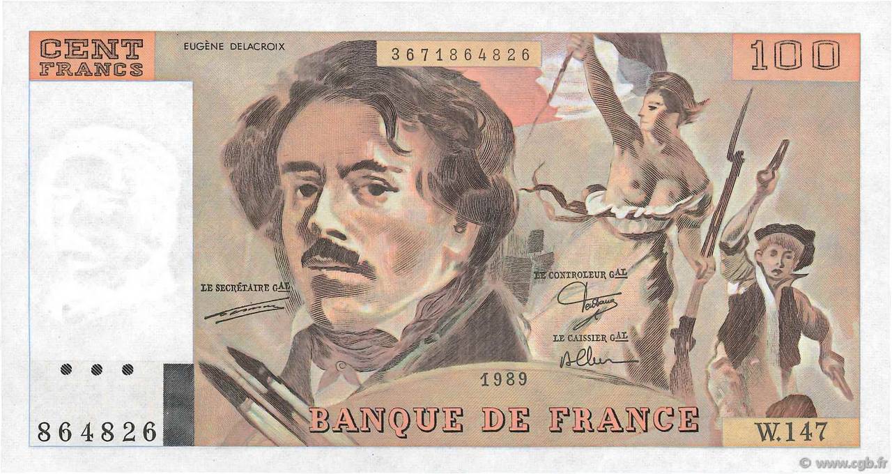 100 Francs DELACROIX modifié FRANCIA  1989 F.69.13c FDC