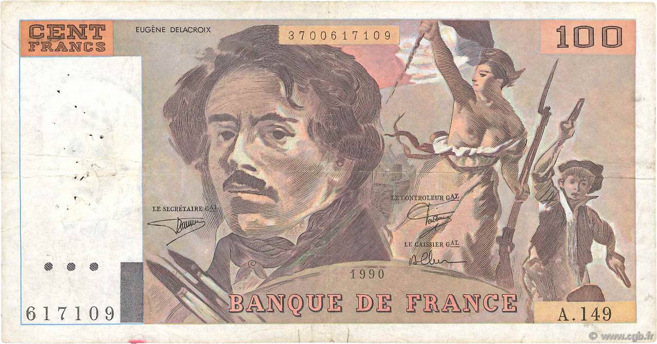 100 Francs DELACROIX imprimé en continu FRANCE  1990 F.69bis.02a F