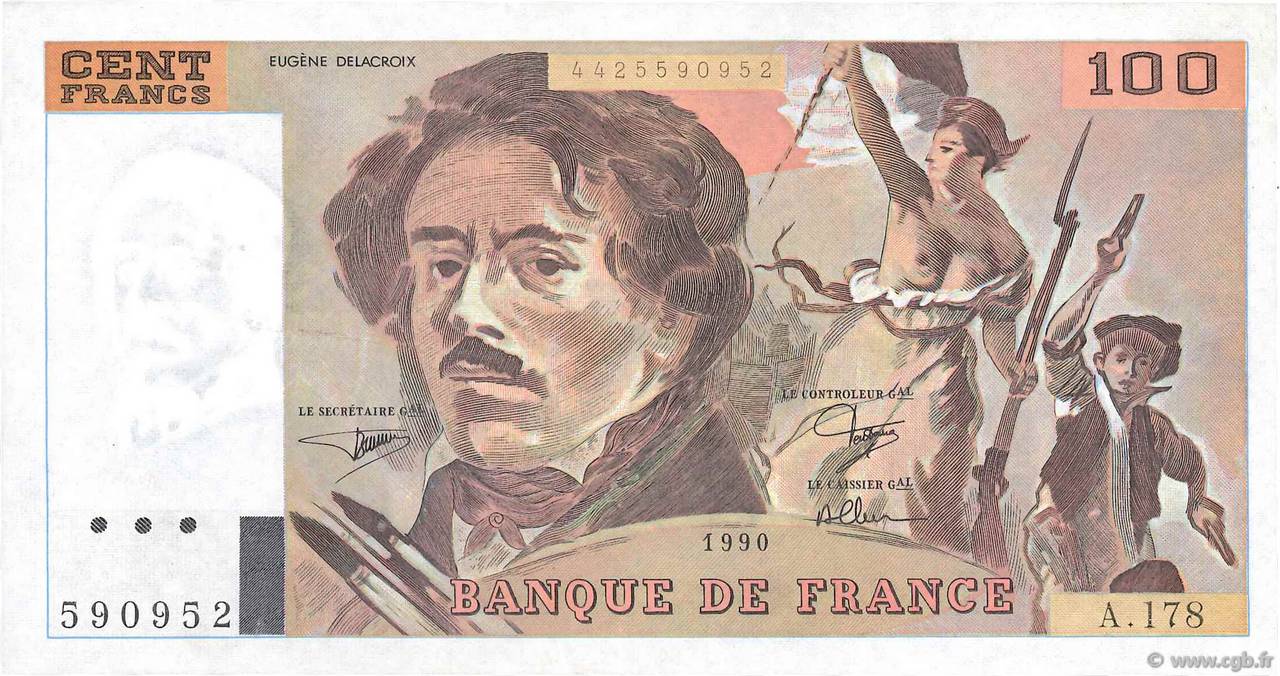 100 Francs DELACROIX imprimé en continu FRANCIA  1990 F.69bis.02c EBC