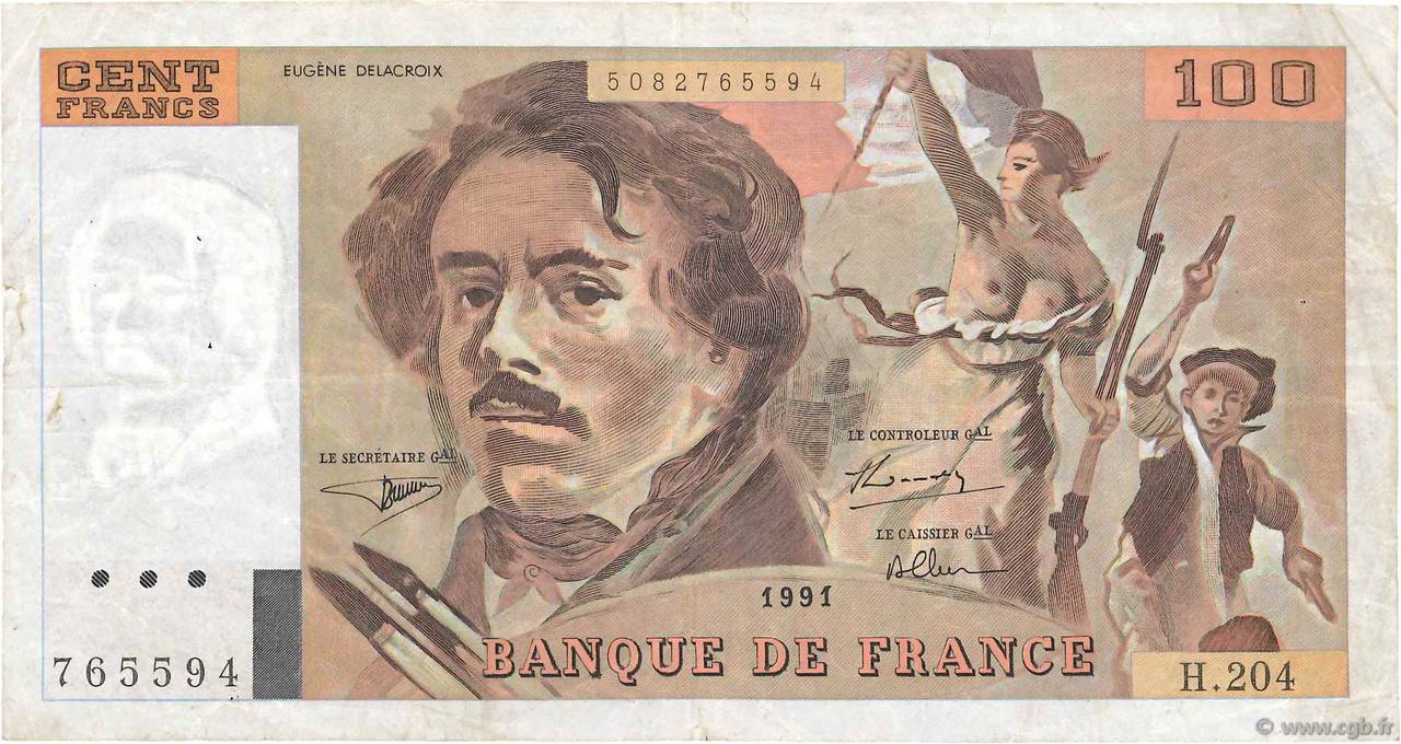 100 Francs DELACROIX imprimé en continu FRANCE  1991 F.69bis.04b F