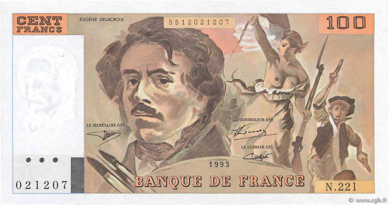 100 Francs DELACROIX imprimé en continu FRANCIA  1993 F.69bis.07 SC+