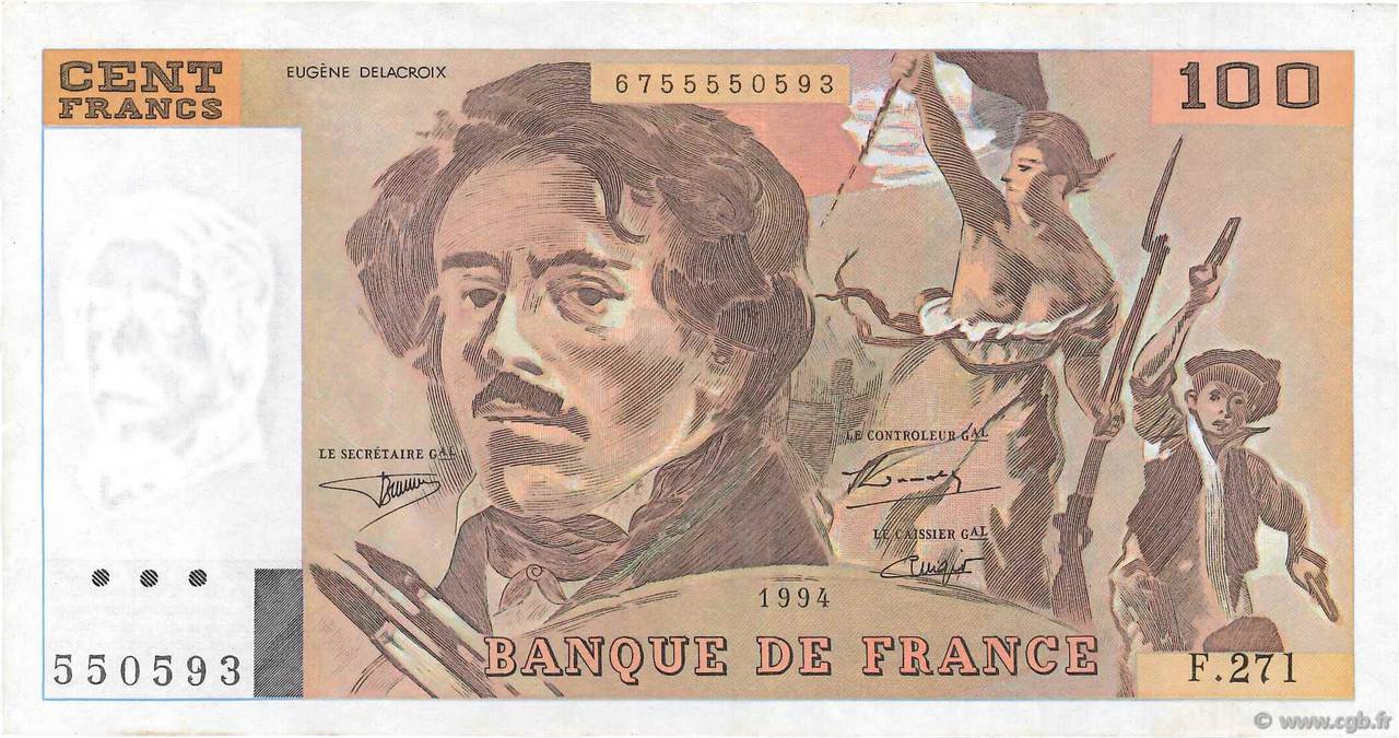 100 Francs DELACROIX 442-1 & 442-2 FRANCIA  1994 F.69ter.01a MBC