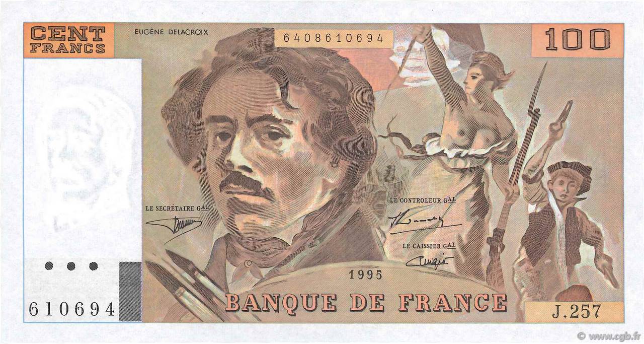 100 Francs DELACROIX 442-1 & 442-2 FRANCE  1995 F.69ter.02a UNC-