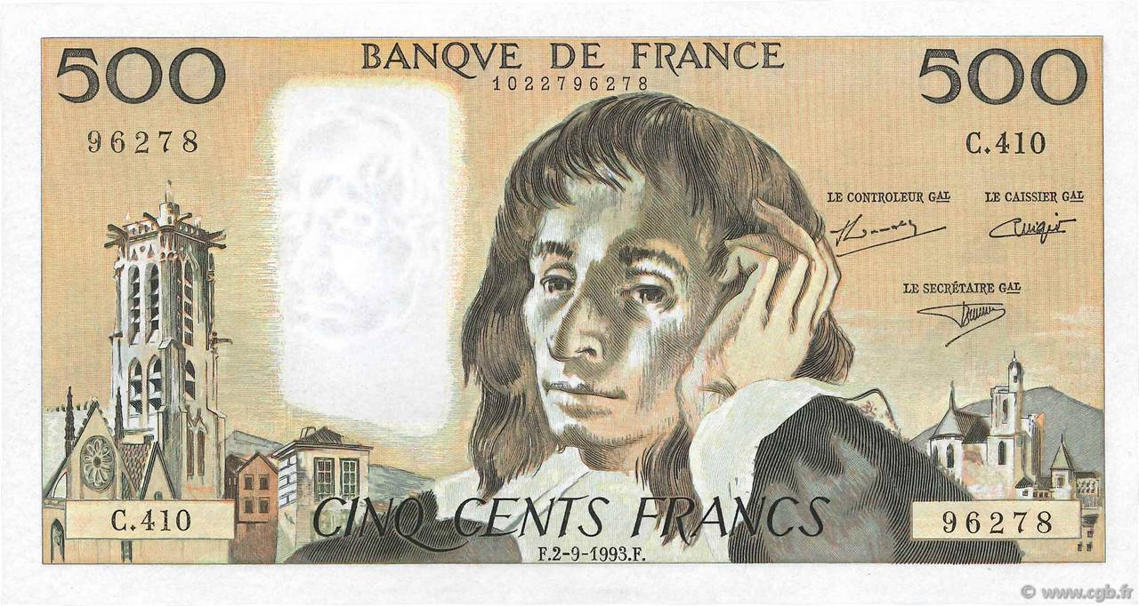 500 Francs PASCAL FRANKREICH  1993 F.71.52 VZ+