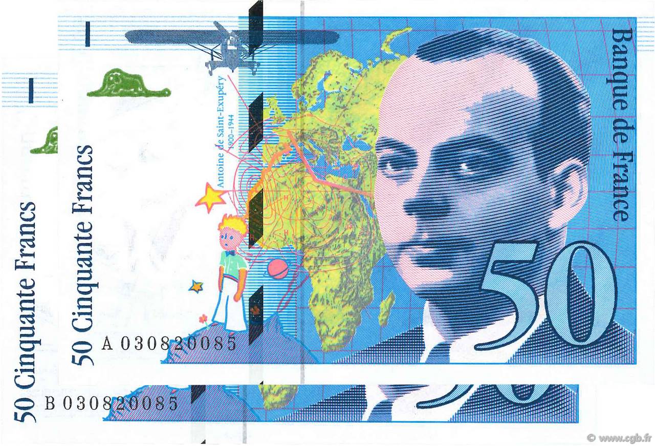 50 Francs SAINT-EXUPÉRY Modifié Lot FRANCIA  1997 F.73.04 FDC