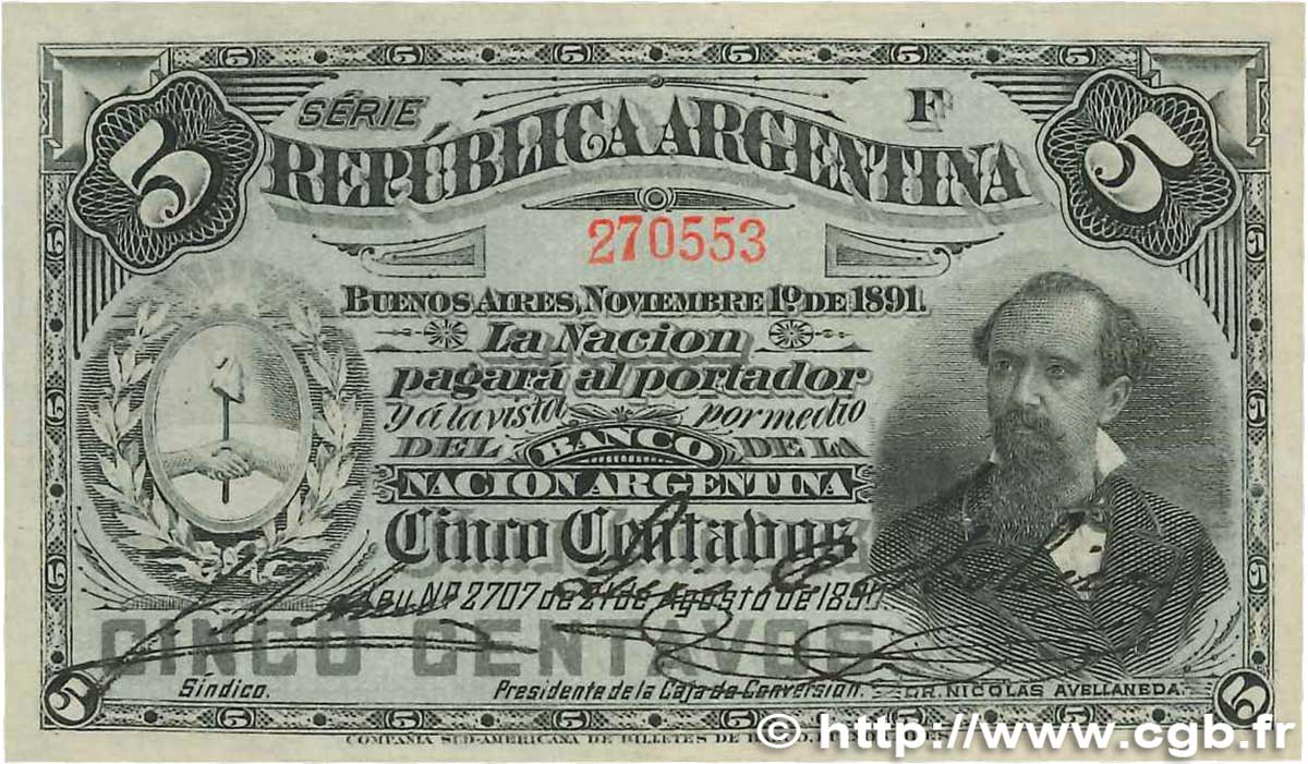 5 Centavos ARGENTINIEN  1891 P.209 ST