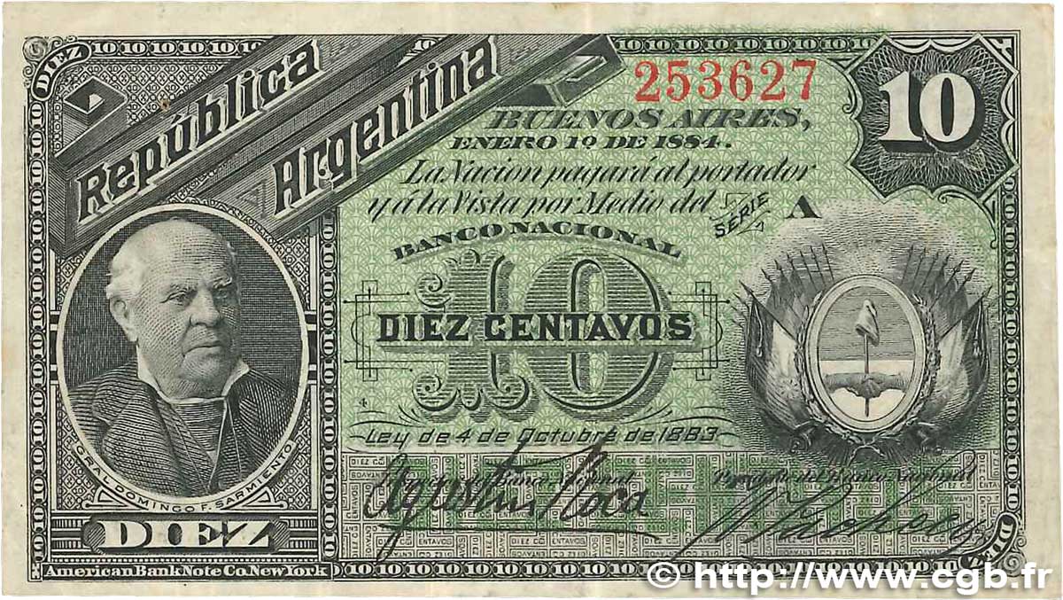 10 Centavos ARGENTINIEN  1884 P.006 SS