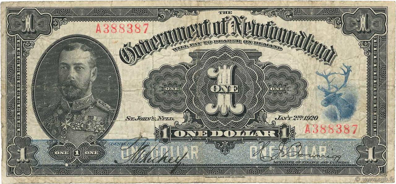 1 Dollar NEWFOUNDLAND  1920 P.A14b VG