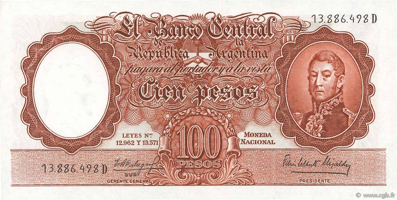 100 Pesos ARGENTINIEN  1957 P.272c fST+