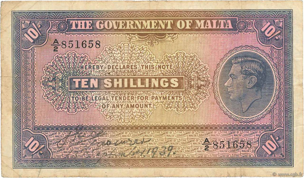 10 Shillings MALTE  1939 P.13 MB